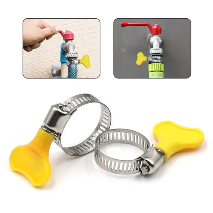 5-Pack Adjustable Stainless Steel Hose Clamps – Hand-Twist Worm Drive Clips with Easy-Grip Plastic Handles (10-16mm)